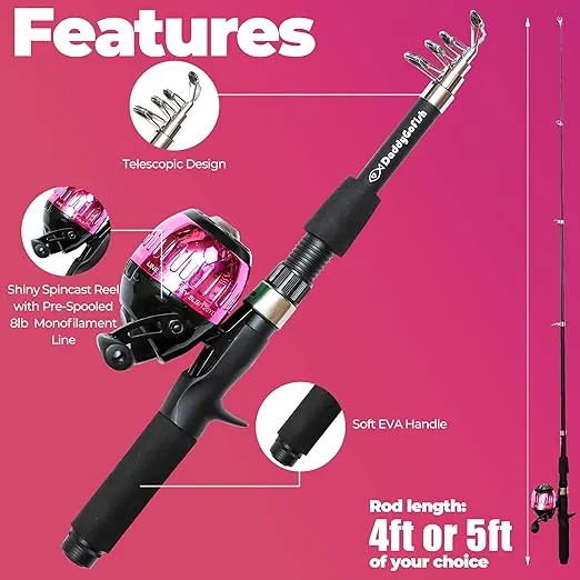 Kids Fishing Pole - Rod Reel Combo Tackle Box Starter Set - First Year Small Dock Gear Kit for Boys Girls Toddler Youth Age Beginner Little Children Junior Anglers