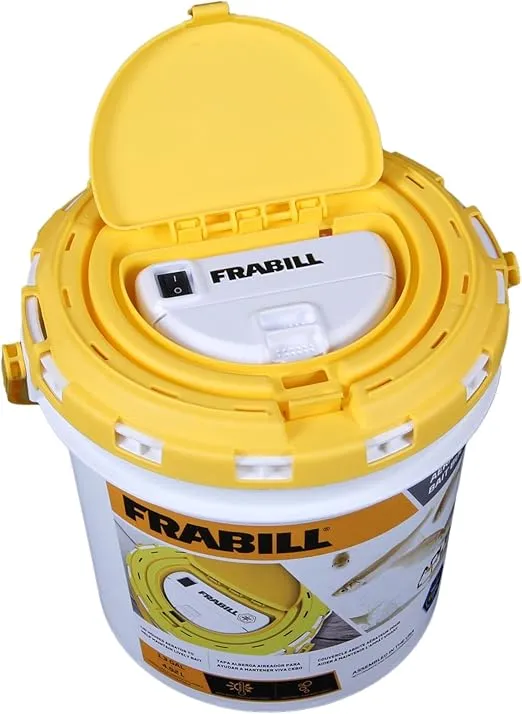 Frabill 4825 Insulated Bait Bucket with Built in Aerator, White and Yellow, 1.3 Gallons