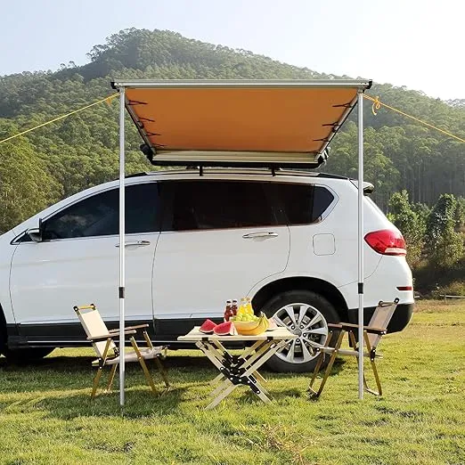 VEVOR Vehicle Awning 4.6'x6.6' Roof Rack Pull-Out Sun Shade UV50+ PU3000mm, Retractable Weatherproof 4x4 Side Awning for SUV Outdoor Camping & Overland (Hardware Included), w/Waterproof Storage Bag
