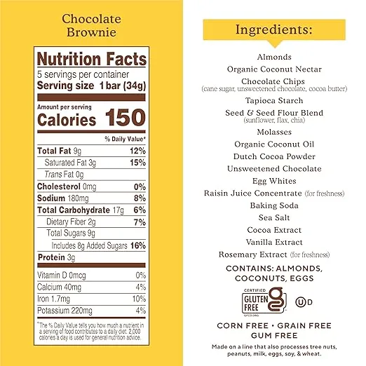 Simple Mills Soft Baked Almond Flour Bars, Chocolate Brownie, Nothing Artificial, Kosher, Grain Free, Gluten Free, 5.99 Ounce (Pack of 6)