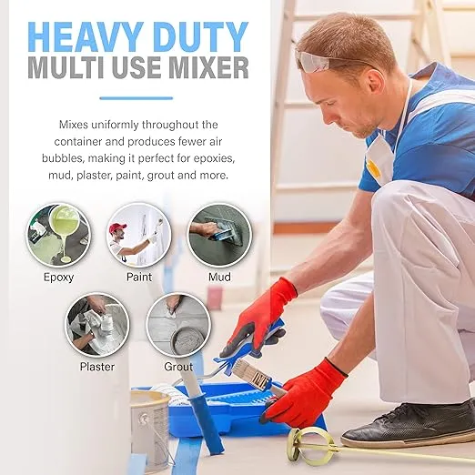 Paint Mixer for Drill, 1-5 Gallon Bucket, Paint Stirrer for Drill, Zinc Plated, Rust-Free & Easy to Clean, Fits All Standard Drills - For Mixing Paint, Resin, Epoxy & Concrete (Small Head)