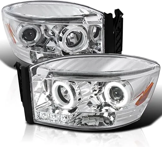 Spec-D Tuning Halo LED Projector Headlights Compatible with 2006-2008 Dodge Ram 1500, 2006-2009 Dodge Ram 2500 3500, Left + Right Pair Headlamps Assembly