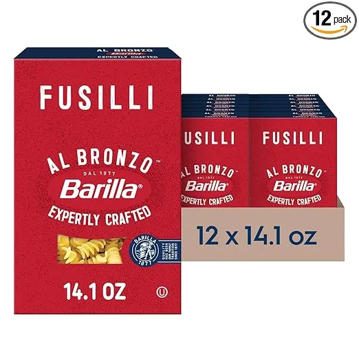 Barilla Al Bronzo Fusilli Pasta 14.1 oz. (Pack of 12), Bronze Cut Pasta Created from a Reserve Batch Durum Wheat, Non-GMO, Kosher