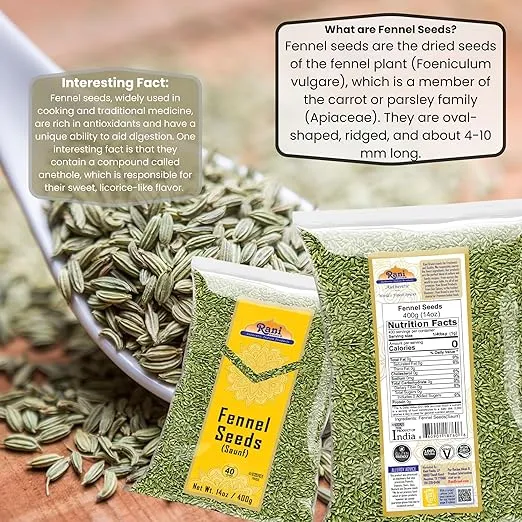 Rani Fennel Seeds (Saunf Sabut) Whole Spice 14oz (400g) ~ All Natural | Gluten Friendly | NON-GMO | Kosher | Vegan | Indian Origin