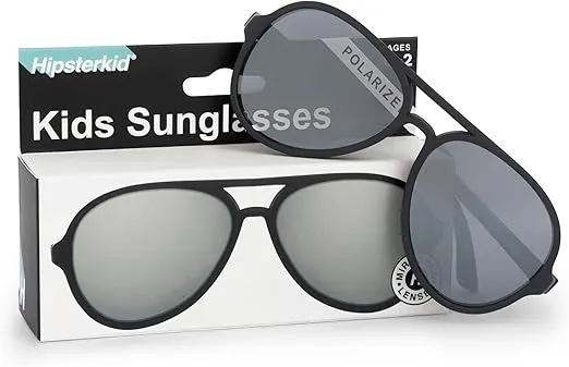 Hipsterkid Aviator Sunglasses Toddler Polarized Shatter-Resistant Lenses Stay-On Strap 100% UV Protection Christmas Gift
