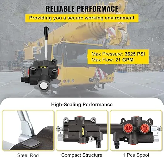 VEVOR Hydraulic Directional Control Valve, 1 Spool Hydraulic Spool Valve, 21 GPM Hydraulic Loader Valve, 3625 PSI Directional Control Valve, Hydraulic Valves And Controls For Tractors Loaders Tanks
