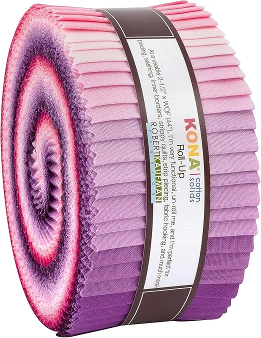 Robert Kaufman Kona Cotton Solids Wildberry Roll Up 2.5" Precut Cotton Fabric Quilting Strips Jelly Roll Assortment RU-778-40