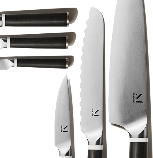 Material Knife Trio, Carbon Stainless Steel Japanese 3 piece set Chef Knife, Serrated Knife, Paring Knife, Razor-Sharp Strong Blade, Almost Black
