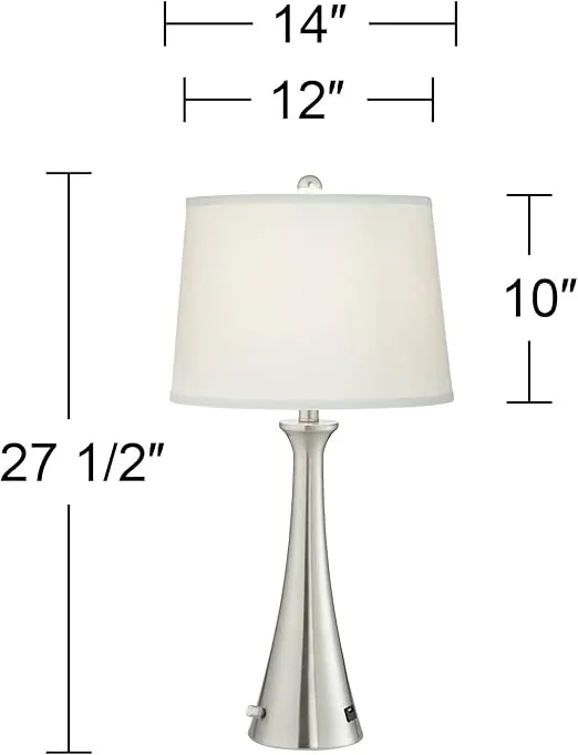 360 Lighting Karl Modern Table Lamps 27 1/2" Tall Set of 2 with USB and AC Power Outlet in Base Brushed Nickel White Drum Shade for Bedroom Living Room House Home Bedside Nightstand Office