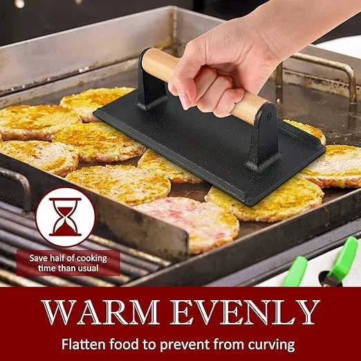 HaSteeL 2Pcs Cast iron Bacon Press, Smash Burger Press for Teppanyaki Flat Top Griddle, Heavy Duty Round 7In & Rectangular 8x4In Grill Press, Perfect for BBQ Meat, Paninis, Tortilla, Steak, Sandwich