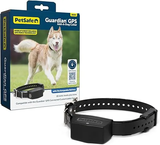 PetSafe Guardian GPS Add-A-Dog Collar - Add-On Wireless Dog Collar for Guardian GPS Connected Dog Fence Using The World’s Most Reliable GPS Fence Technology, Long Battery Life, Fits Dogs Over 10lb