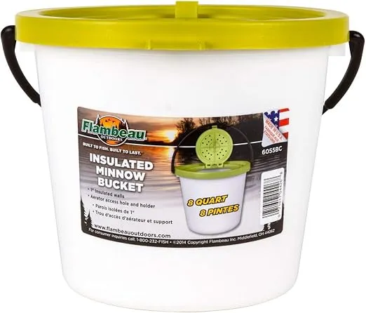 Flambeau Outdoors 6055BC 8 Qt. Insulated Minnow Bucket, Live Bait Fishing Storage, Lime Green/White