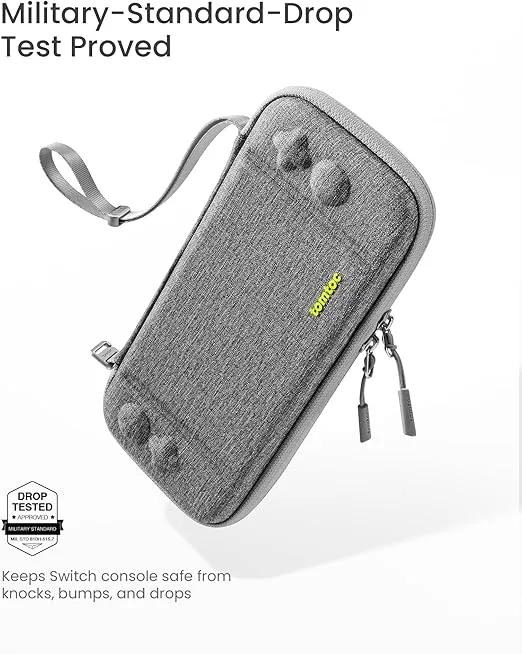 tomtoc Slim Carrying Case for Nintendo Switch/OLED Model, Protective Switch Sleeve with 10 Game Cartridges, Hard Portable Travel Carry Case, with Original Patent and Military Grade Protection, Gray