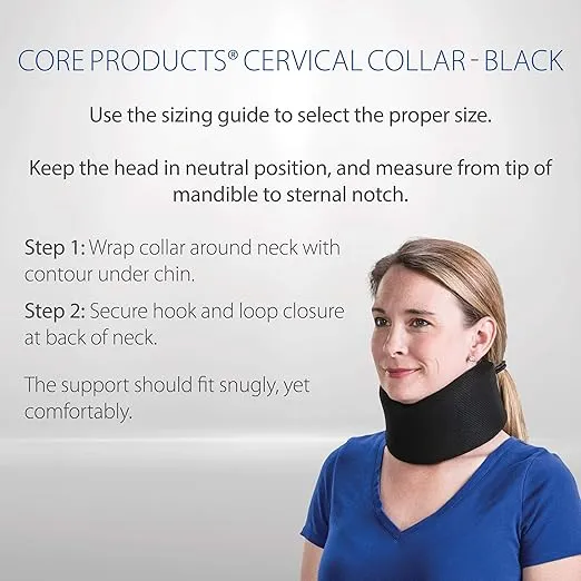 Core Products Soft Foam Cervical Collar Neck Support Brace, Helps Stabilize Vertebrae & Relieve Spinal Pressure for Men & Women - Black, Large Fits (2.7-3.2 inch) Height