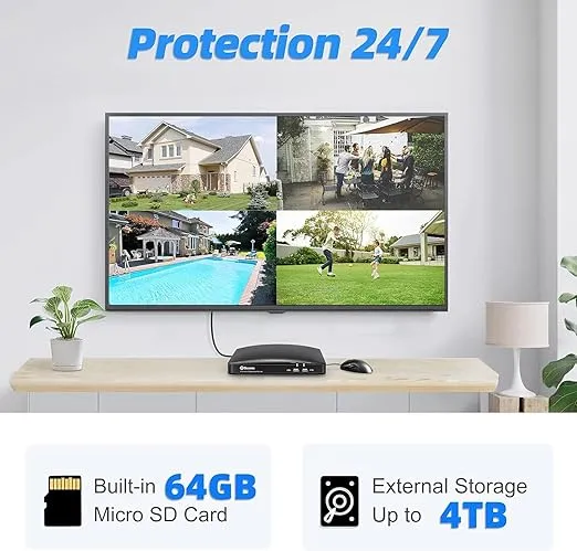 Swann Home DVR Security Camera System with 64GB Storage, 1080p Full HD Video, 4 Camera 4 Channel, DVR Wired Surveillance Security Cameras Outdoor Indoor, Heat Motion Detection, Night Vision