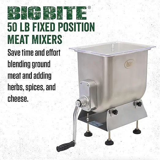 LEM Products BigBite 50 Pound Capacity Fixed Position Meat Mixer, Stainless Steel, Motor or Grinder Not Included