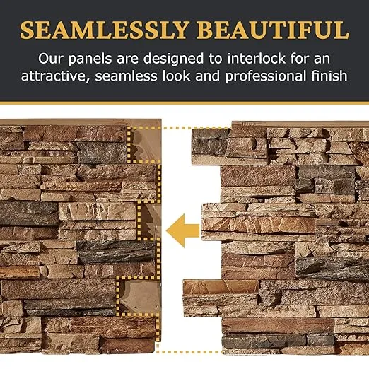 High-Density Polyurethane Faux Stone Wall Covering Panels for Interior and Exterior Decor | Stacked Stone Siding Panel | Sedona | 48''L x 24''H x 2''D | 3-Panels | Cognac Brown