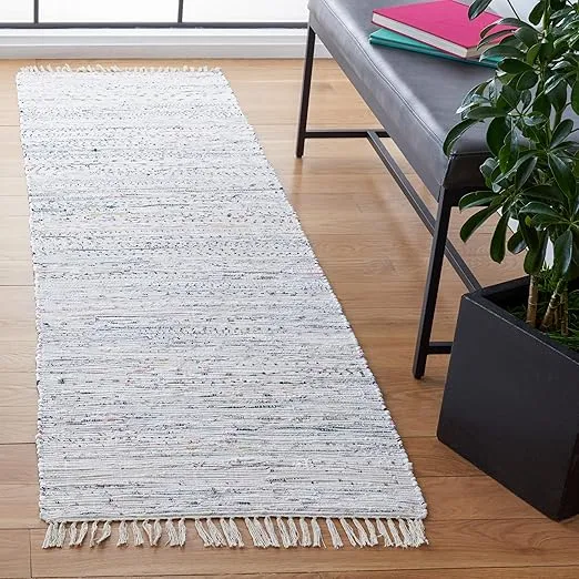 SAFAVIEH Rag Rug Collection Runner Rug - 2'3" x 6', Ivory & Multi, Handmade Boho Stripe Cotton, Ideal for High Traffic Areas in Living Room, Bedroom (RAR121G)