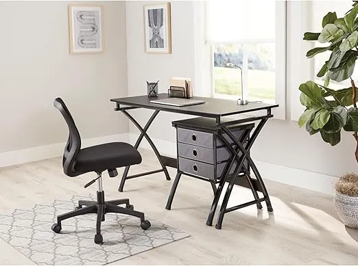 Realspace® X-Cross 48"W Computer Desk With File Cabinet, Black