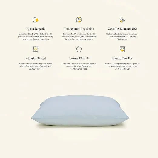 SLUMBER CLOUD UltraCool Pillow - NASA Temperature Regulation Technology - Down Alternative Cooling Pillow Medium/Firm Standard