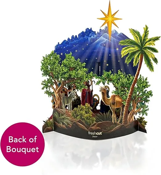 Freshcut Paper Pop Up Cards, Starlit Nativity 15 inch 3D Popup Greeting Cards, Christmas Cards, Holiday Gift Cards with Note Card and Envelope