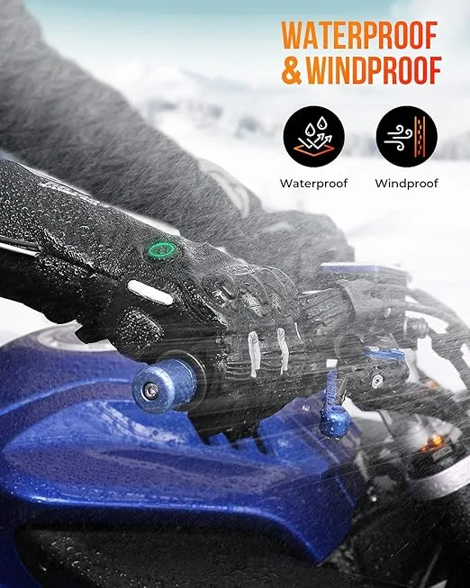 KEMIMOTO Heated Motorcycle Gloves for Men and Women with Hard Protective Shields, 7.4V 2500mAh Electric Heating Gloves Waterproof Touchscreen with Rechargeable Battery Last Up to 8 H (XL, Black)