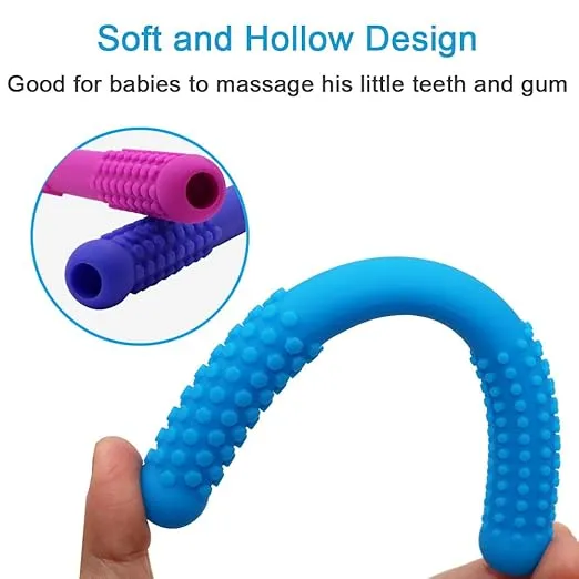 Hollow Teething Tubes Toys for Babies Girls Boys, 5 Pack Silicone Baby Teether Toy Tube for Infants with Nursing Biting Chewing, Chew Straws for Toddlers 6-12 Months (Style A)