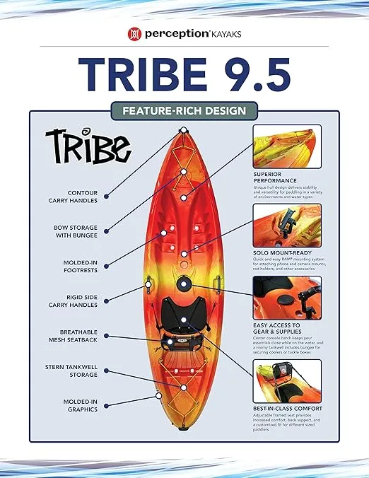 Perception Kayaks Tribe 9.5 | Sit on Top Kayak | Recreational Kayak | 9' 5"