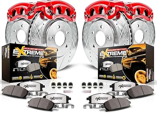Power Stop KC7413-36 Front and Rear Z36 Truck & Tow Brake Pad and Rotor Kit with Red Powder Coated Calipers For Jeep Grand Cherokee 2017-2019 [Model Specific]