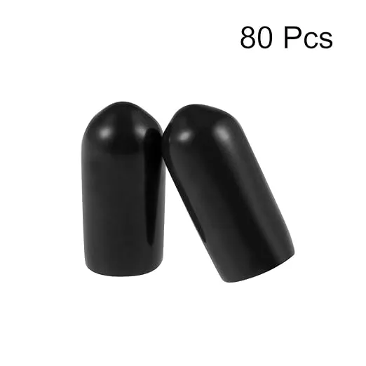 uxcell 80pcs Rubber End Caps 6mm(1/4") ID Vinyl Round End Cap Cover Screw Thread Protectors Black
