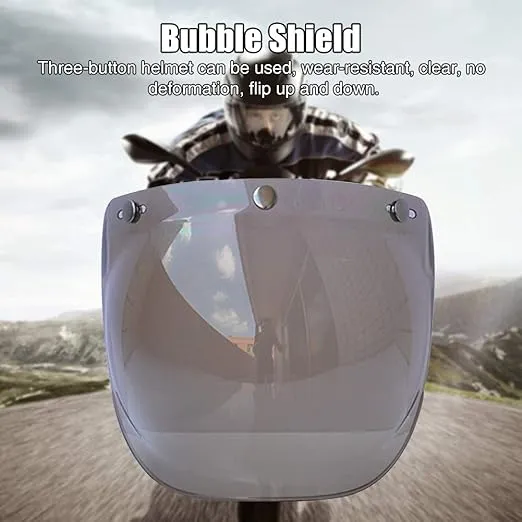 Bubble Shield for Motorcycle Helmet, Motorcycle Bubble Visor Wind Shield Lens Universal for Standard 3-Snap Open Face Helmets, Anti Fog Button Flip Up Down(Transparent)