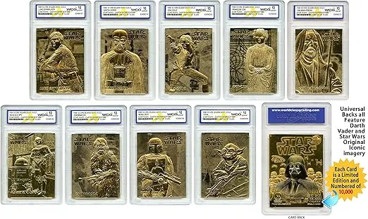 1996 Star Wars Darth Vader Edition Official Genuine 23K Gold Cards Graded Gem-Mint 10 - Complete Set of 9