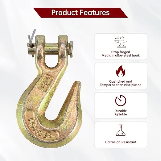 3/8 Inch 2Pcs Clevis Grab Hooks Grade 70 Chain Hook 7500 Lbs Working Load Limit for Trailer Truck Transport, Yellow Zinc Finish