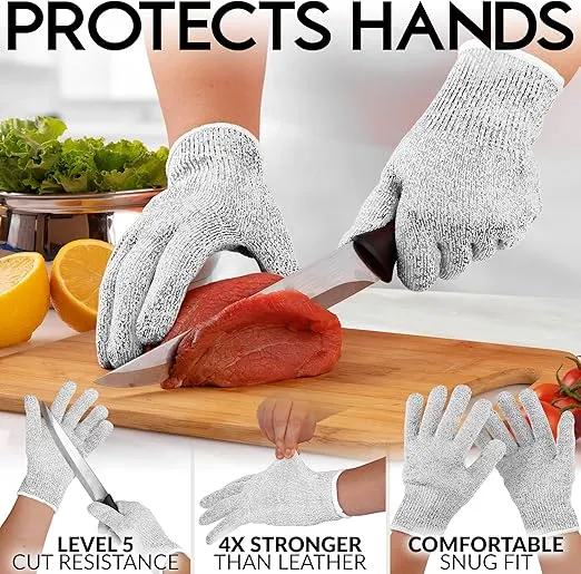 Zulay Cut Resistant Gloves Food Grade Level 5 Protection - Comfortable Safety Cutting Gloves - Cut Resistant Work Gloves