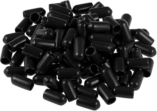 uxcell 200pcs Rubber End Caps 1/4"(6mm) ID Vinyl Round End Cap Cover Screw Thread Protectors Black