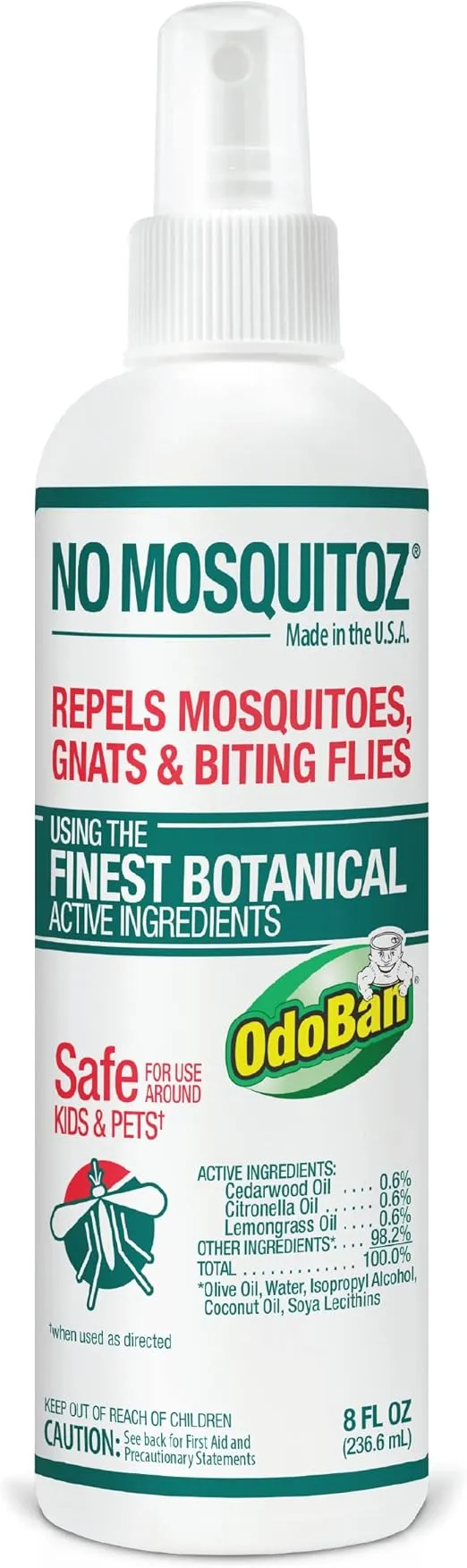 No Mosquitoz Botanical Bug Repellent, Effective for Gnat, Mosquito, and Biting Flies, Hand-Crafted and DEET-Free, Non-Greasy Formula, 8 Ounce Spray Bottle