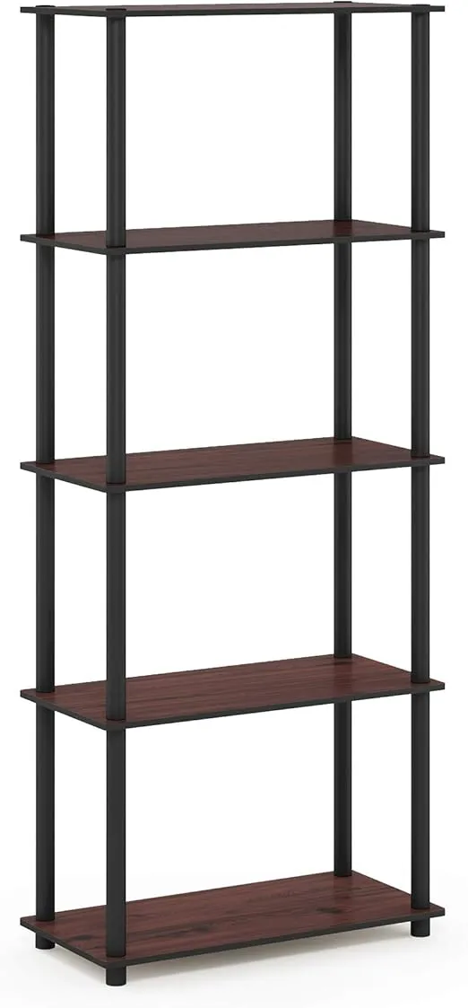Furinno Turn-N-Tube 5-Tier Multipurpose Shelf / Display Rack / Storage Shelf / Bookshelf, Round Tubes, Dark Cherry/Black