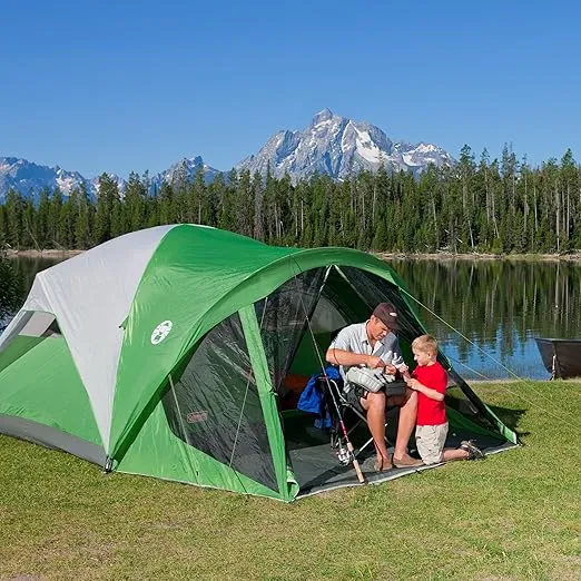 Coleman Evanston Tent with Screen Room, 6/8 Person Weatherproof Tent Sets Up in 15 Mins, Included Rainfly & Carry Bag, Made of PFAS-Free Materials