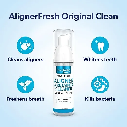 EverSmile AlignerFresh Original Clean - The Original Cleaning WhiteFoam On-the-Go Clear Retainer Cleaner for Invisalign, Dentures, ClearCorrect, Essix, Vivera & Hawley Trays/Aligners. (50ml - 4 Pack)
