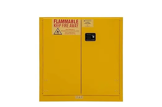 Durham FM Approved 1030M-50 Welded 16 Gauge Steel Flammable Safety Manual Door Cabinet, 1 Shelves, 30 gallons Capacity, 18" Length x 43" Width x 44" Height, Yellow Powder Coat Finish