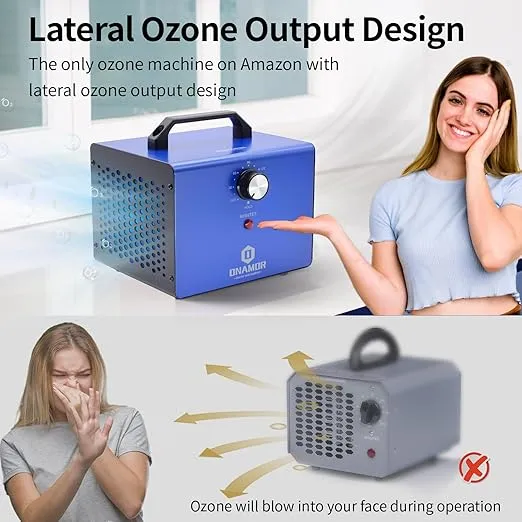 ONAMOR Ozone Generator 60000mg, Ozone Machine Odor Removal, Ozone Ionizer Deodorizer, High Efficiency Ozone Odor Eliminator for Home, Car, Smoke, Basement and Pet Room, Blue
