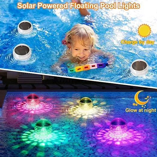 Floating Pool Lights,Solar Pool Lights with RGB Color Changing IP68 Waterproof Solar Pool Lights That Float,Outdoor LED Pool Lights for Hot Bath Tub,Pool,Pond,Garden,Spa Party Decorations (2, white)