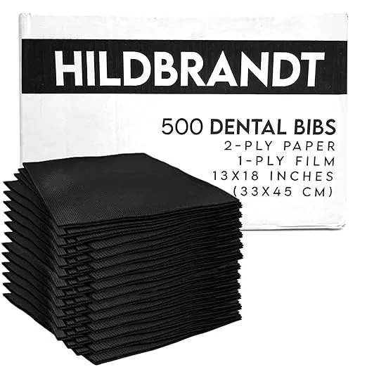 Carton of 500 Premium Black Dental Bibs, 13x18 Disposable 3 Ply Dental Patient Bib, Waterproof Tattoo Piercing Bibs, Adult Bibs, Dental Bib,Tray Cover, Waterproof Napkins & Dental Napkin
