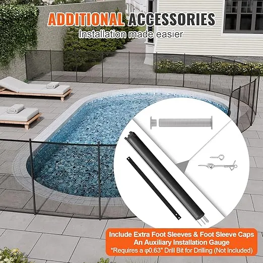 VEVOR Pool Fence, 4 x 48 FT Pool Fences for Inground Pools, Removable Pool Fencing, Easy DIY Installation Swimming Pool Fence, 340gms Teslin PVC Pool Fence Mesh Protects Kids and Pets