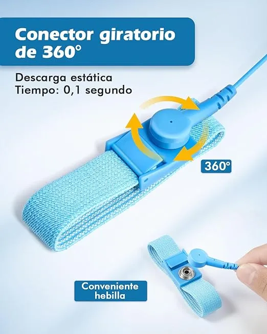 VASTAR ESD Anti-Static Wrist Strap Components, Wristband Grounding Bracelet, Adjustable Wrist Strap with Grounding Wire, Alligator Clip, Extendable Long Cord with Thermal Paste Pale Blue