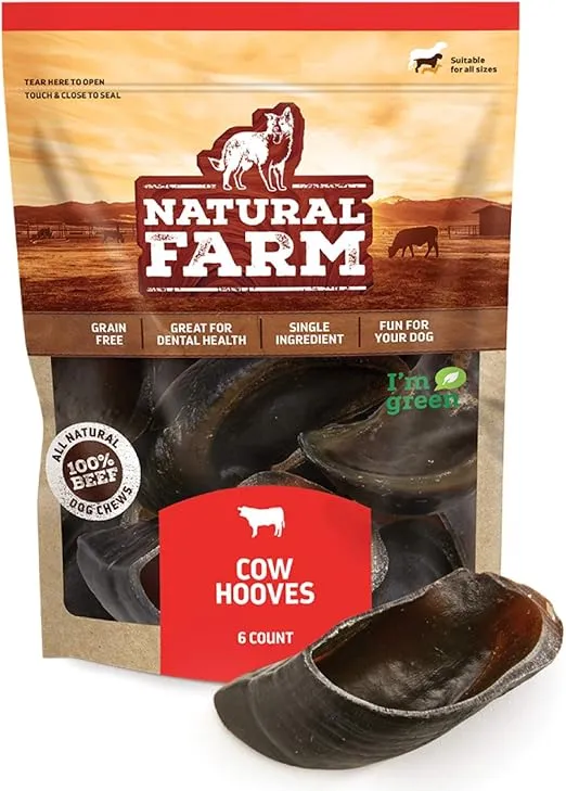 Natural Farm Cow Hooves (6 Pack), Odor-Free, All Natural Sourced from Farm-Raised Beef Hoof Dog Treats, Great Alternative to Bully Sticks or Rawhide, Dental Chew for Small, Medium, Large Breeds