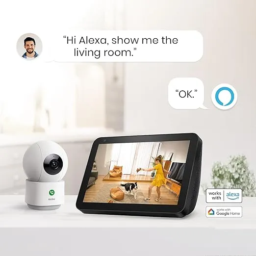 AOSU 2K Security Camera Indoor, Baby Monitor Pet Camera One-Touch Call, Smart Motion Tracking, IR Night Vision, Compatible with Alexa, 2 Pack