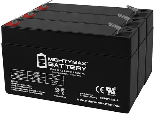 Mighty Max Battery ML1.3-6 6V 1.3AH SLA Battery F1 Terminal - Pack of 3