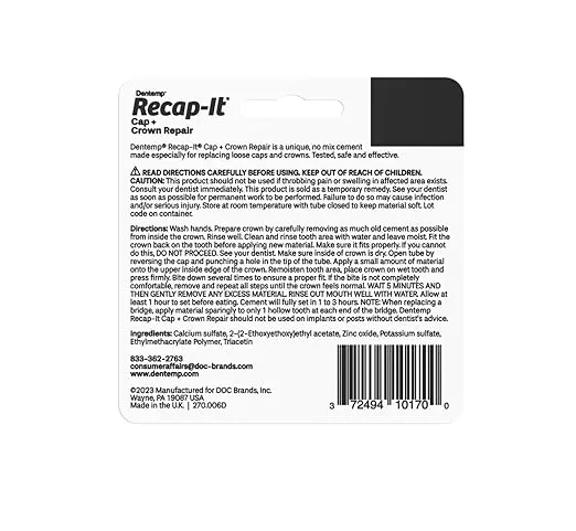 Dentemp Recap-It Cap and Crown Repair Dental Kit - Fast Acting Formula Dental Cement for Loose Caps (Pack of 3) - Temporary Cement for Crown and Bridge