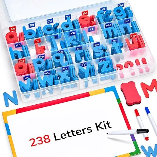 Gamenote Classroom Magnetic Letters Kit 238 Pcs with Double-Side Magnet Board - Foam Alphabet Letters for Kids Spelling and Learning